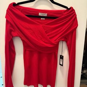 NEW with Tags. Aritzia Babaton Red Off-Shoulder Long Sleeve Top. Size S